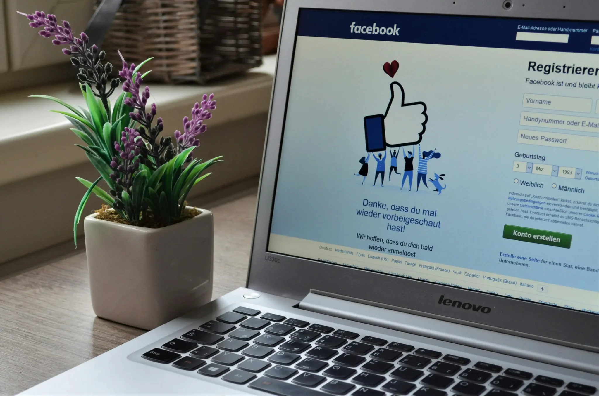 Laptop showing a social media page